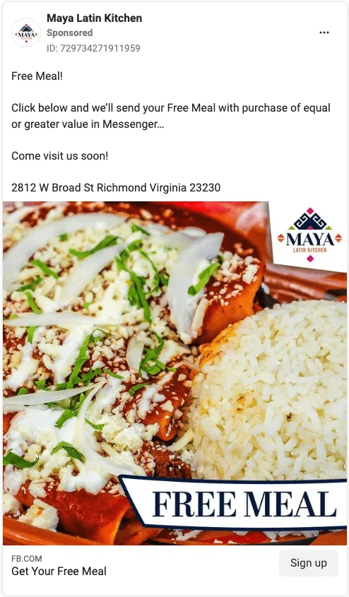 Meta ad creative 10 of 12 for a restaurant client