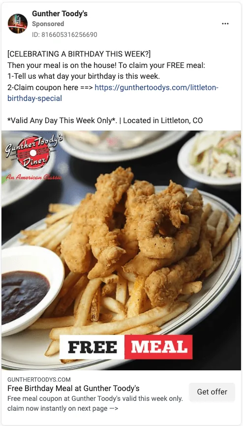 Meta ad creative 11 of 12 for a restaurant client