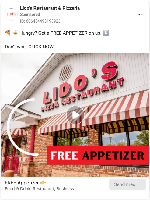 Meta ad creative 3 of 12 for a restaurant client