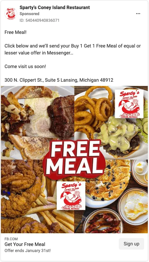Meta ad creative 4 of 12 for a restaurant client