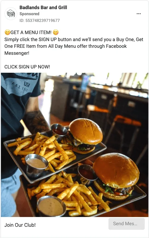 Meta ad creative 7 of 12 for a restaurant client