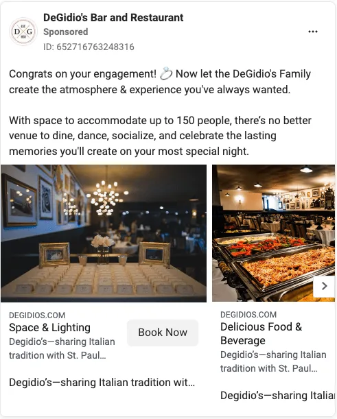 Meta ad creative 9 of 12 for a restaurant client
